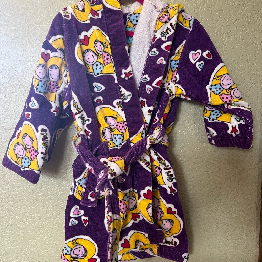 Purple Kids' Robe with Heart and Character Print